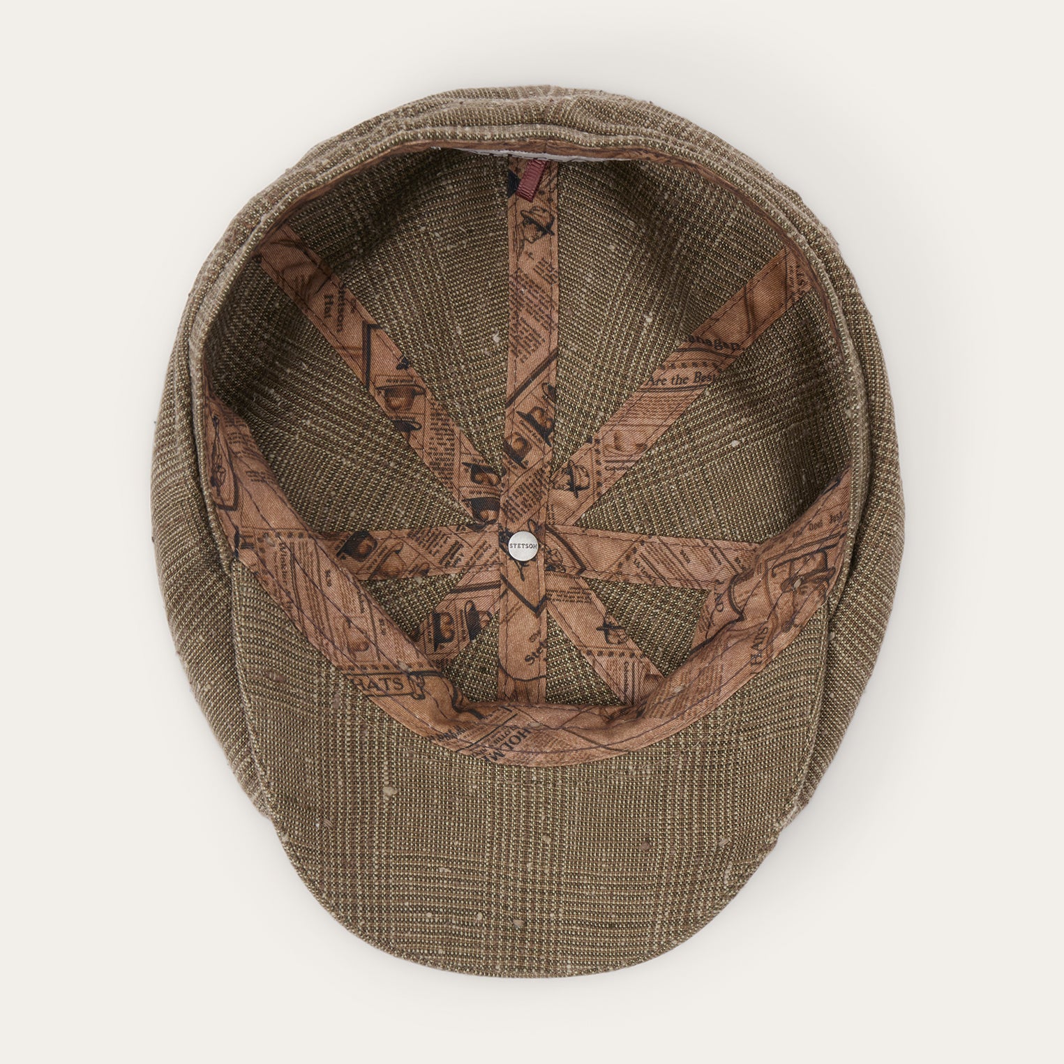 Olive Check Glen Check Linen/Silk Hatteras Cap / Stetson