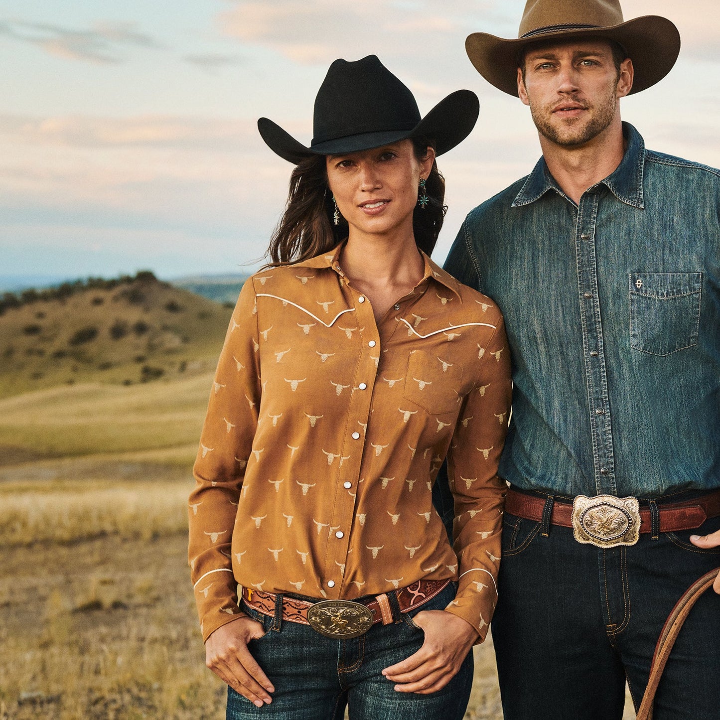 Brown Mojave Longhorn Print Snap Western Shirt / Stetson