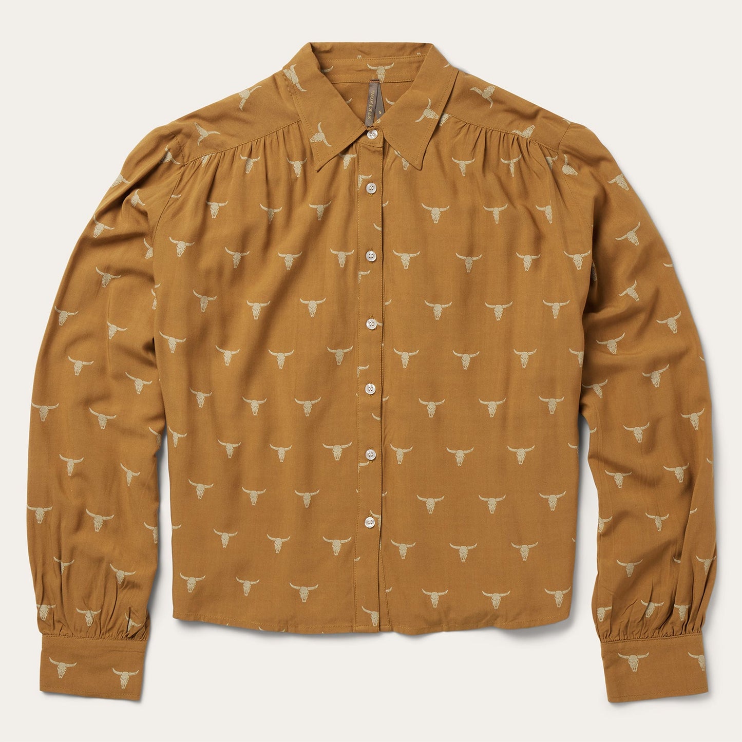 Brown Mojave Longhorn Print Poet Blouse / Stetson