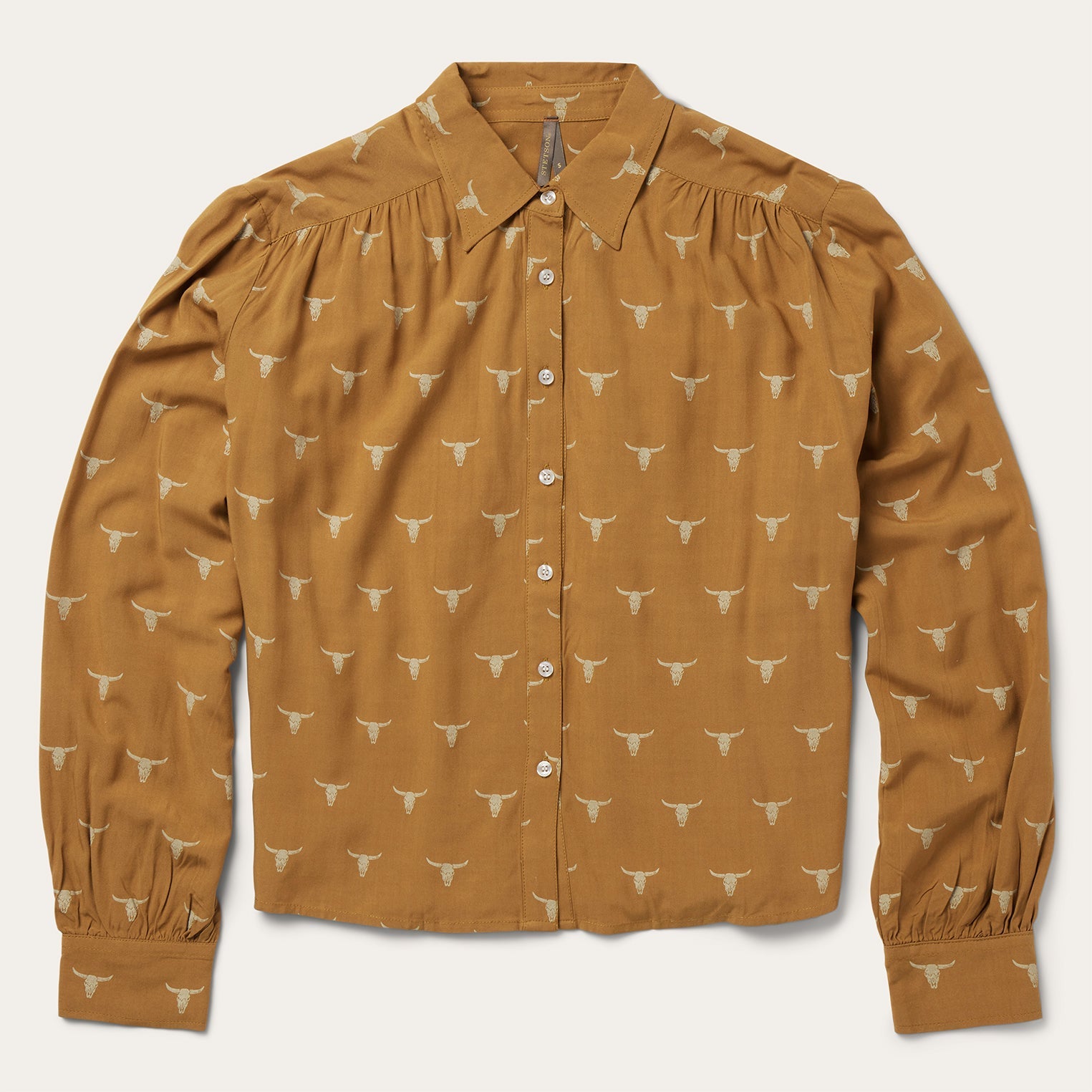 Brown Mojave Longhorn Print Poet Blouse / Stetson
