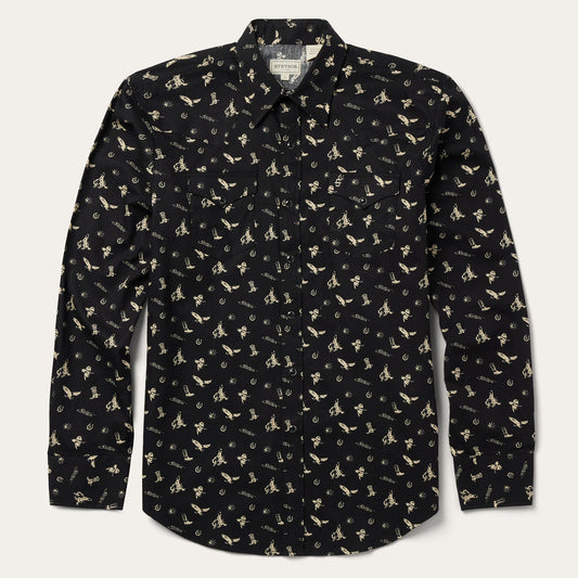 Black Conversation Print Western Shirt / Stetson