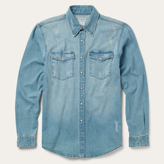 Blue Distressed Denim Western Shirt / Stetson