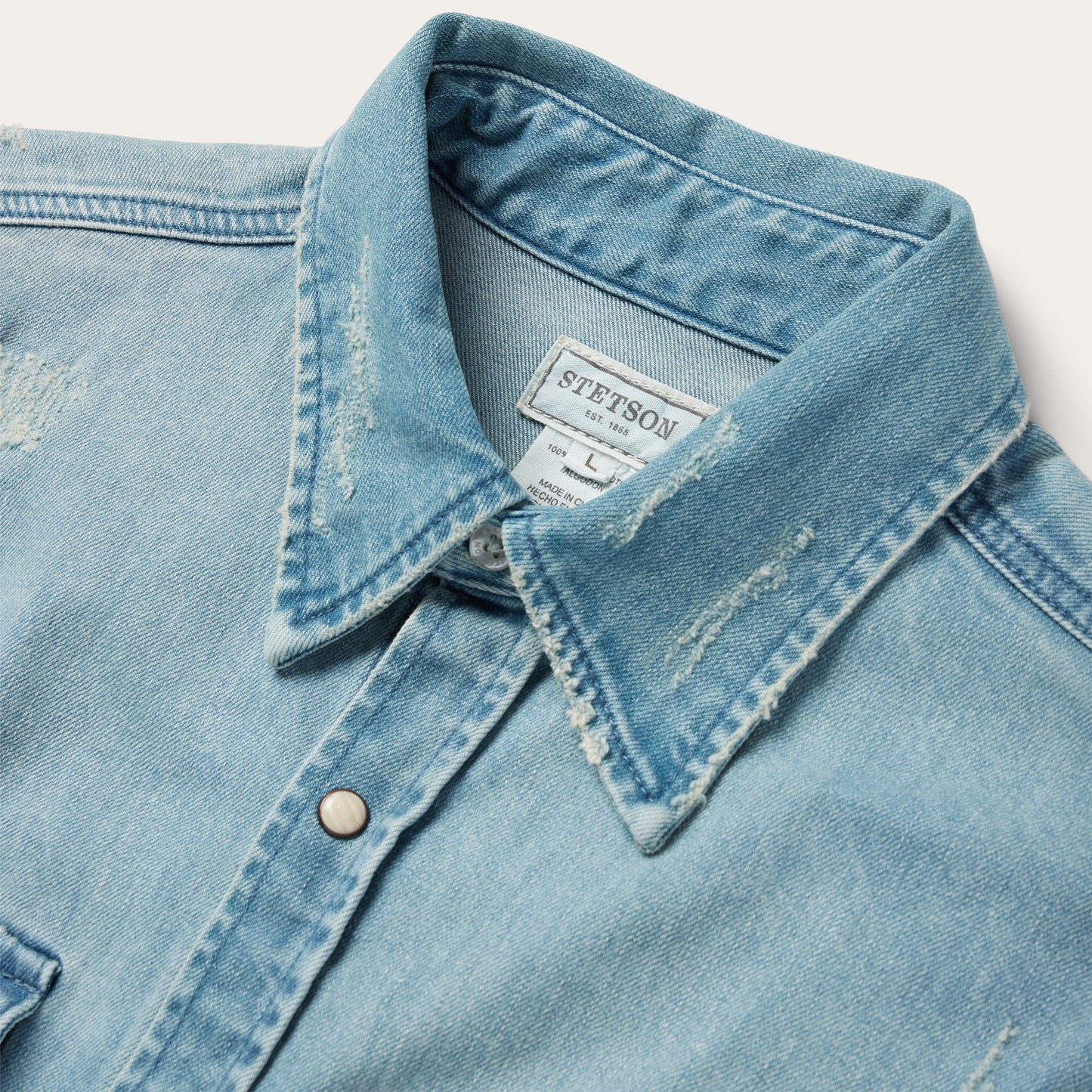Blue Distressed Denim Western Shirt / Stetson