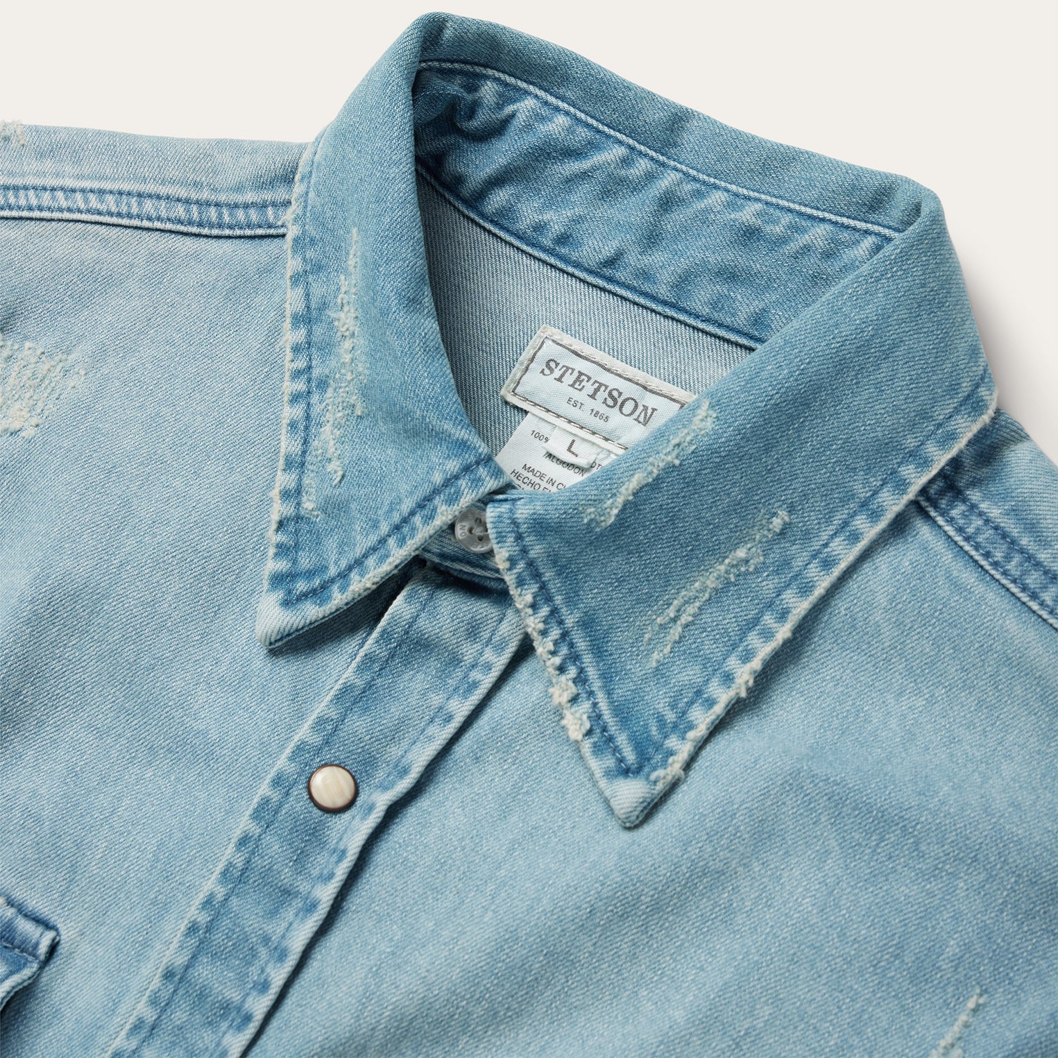 Blue Distressed Denim Western Shirt / Stetson
