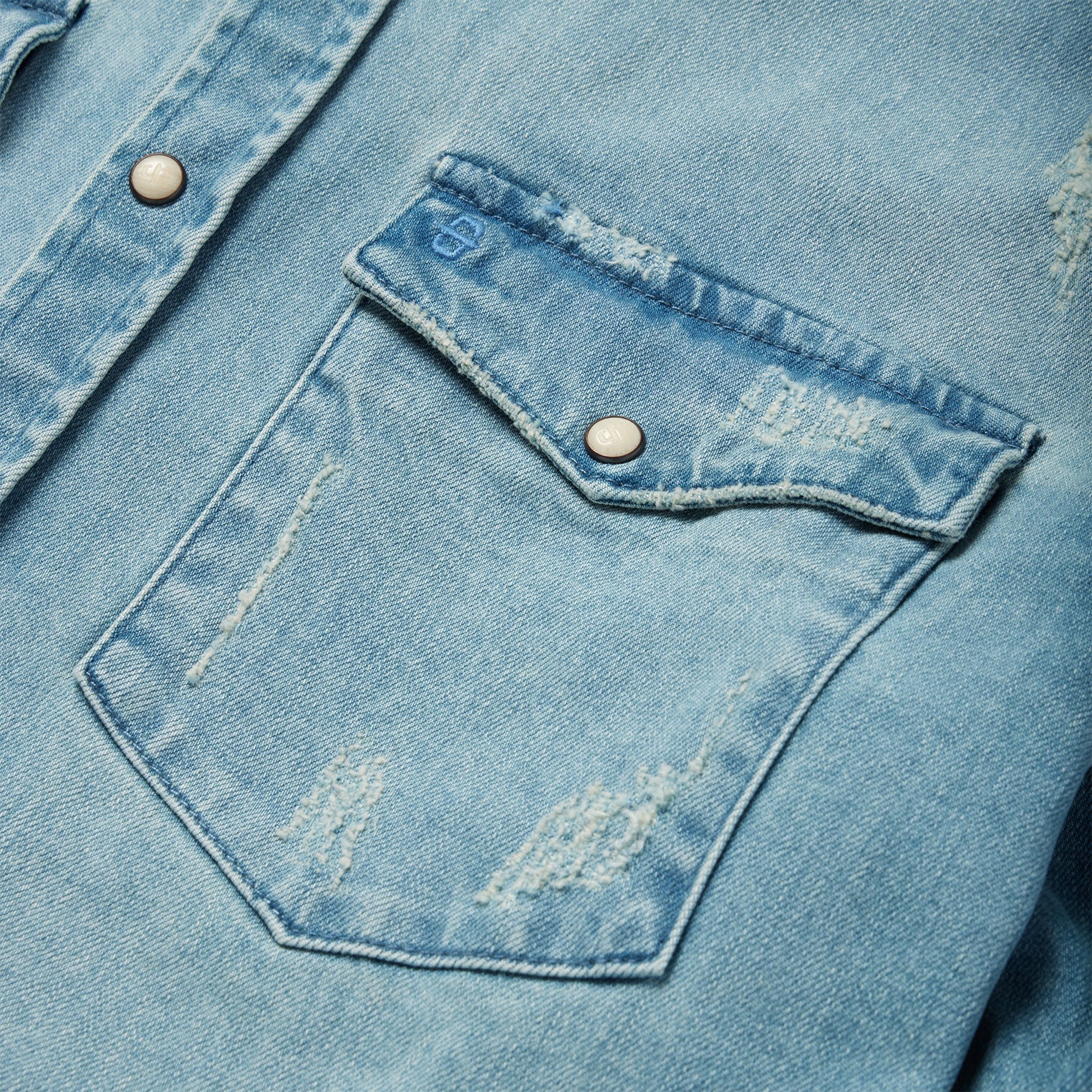 Blue Distressed Denim Western Shirt / Stetson
