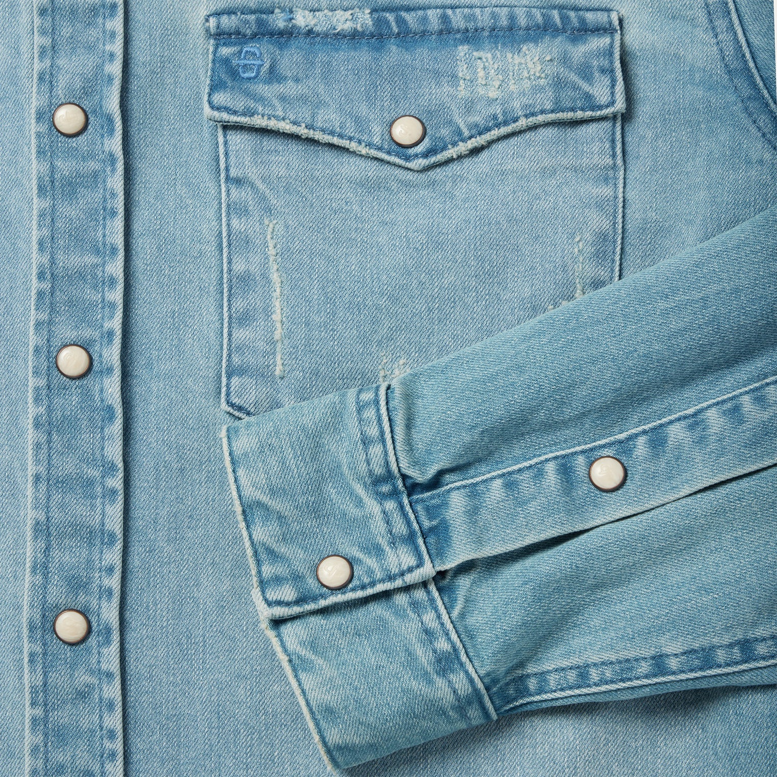 Blue Distressed Denim Western Shirt / Stetson