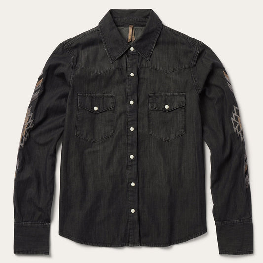 Black Embroidered Black Denim Shirt / Stetson