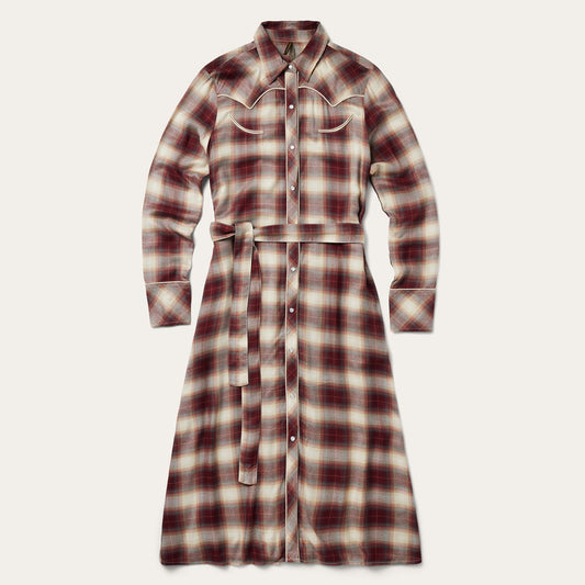Red Black Cherry Plaid Shirt Dress / Stetson