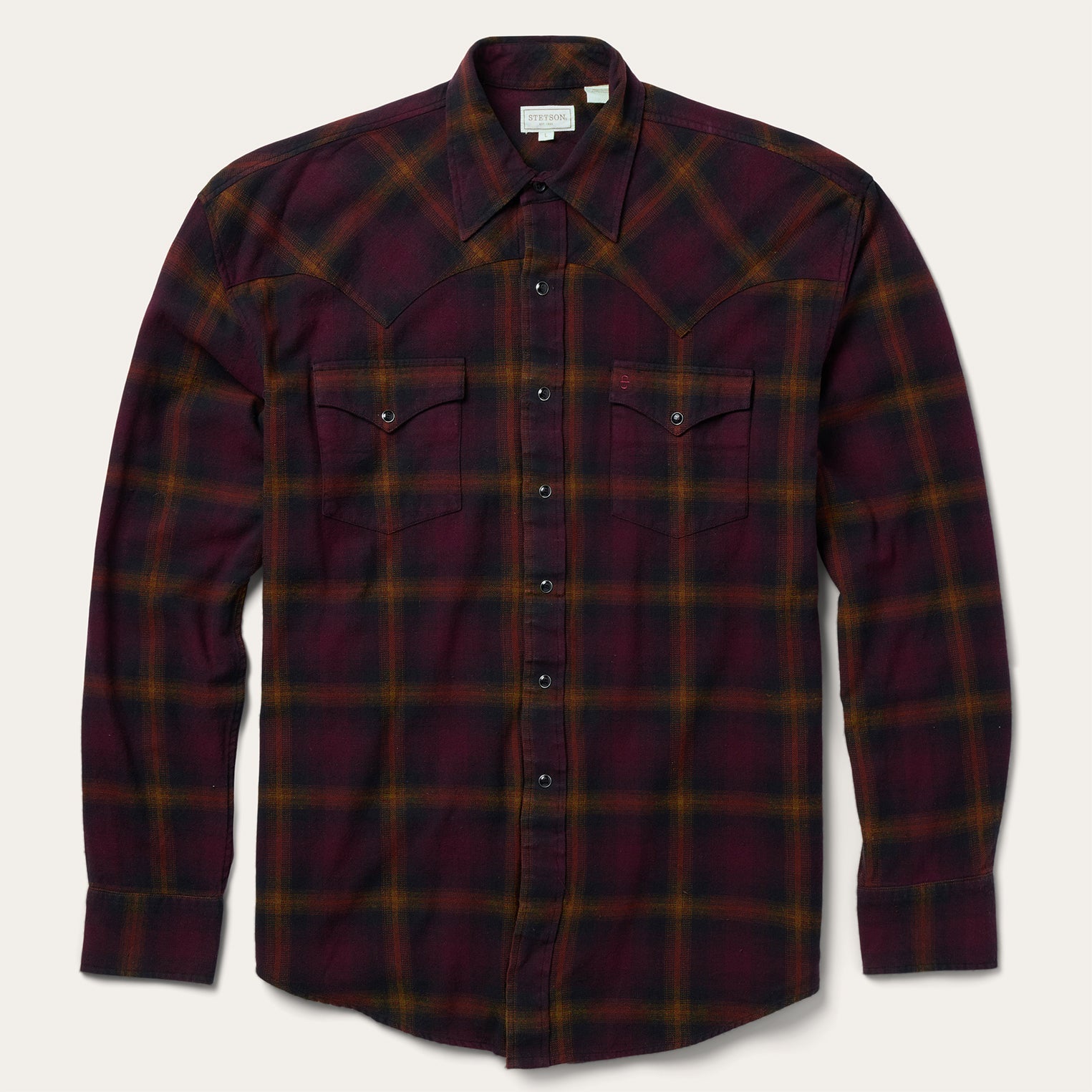 Wine Black Wine Plaid Flannel Western Shirt / Stetson