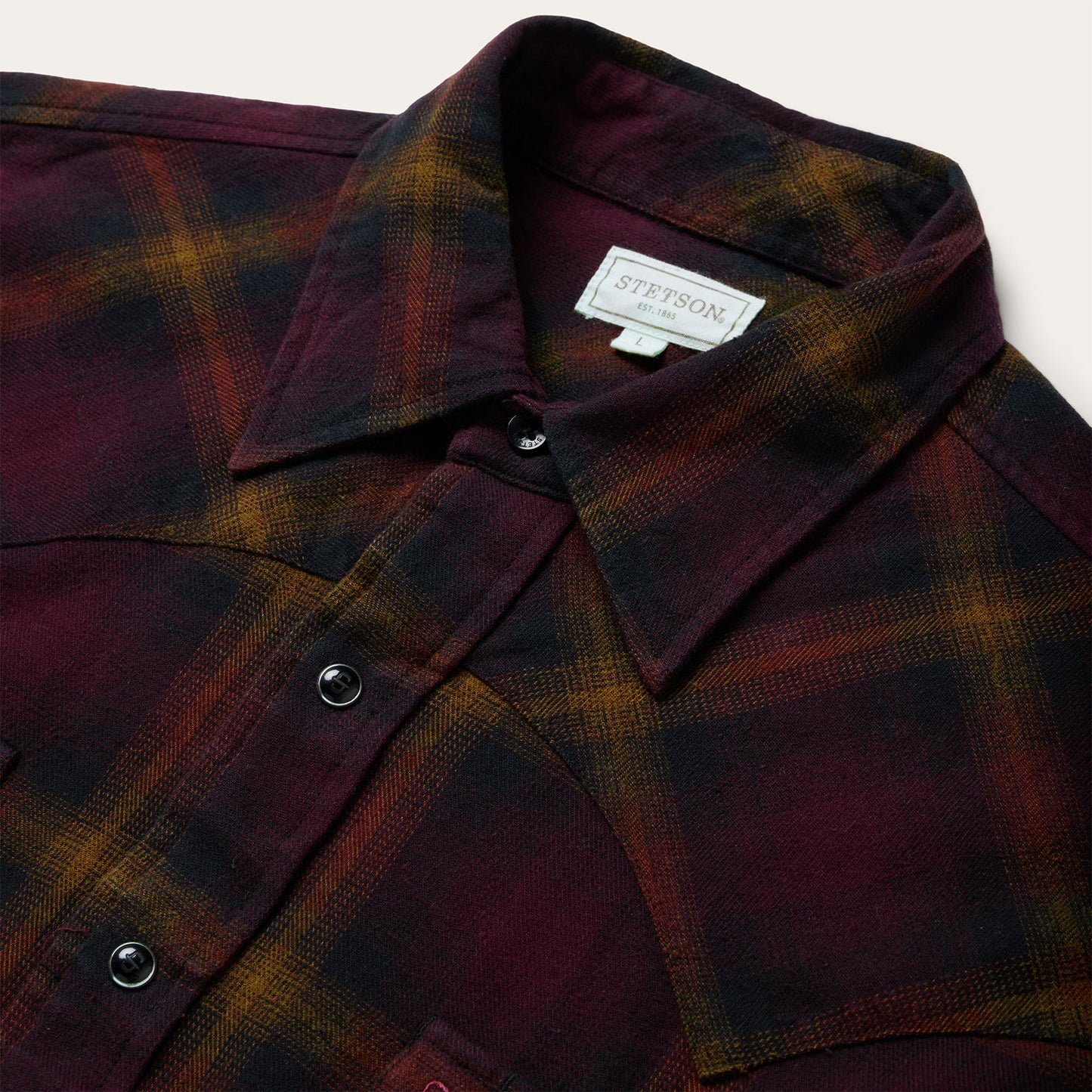 Wine Black Wine Plaid Flannel Western Shirt / Stetson