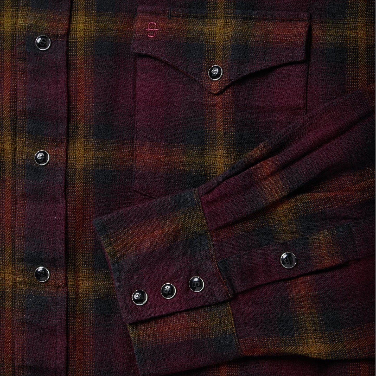 Wine Black Wine Plaid Flannel Western Shirt / Stetson