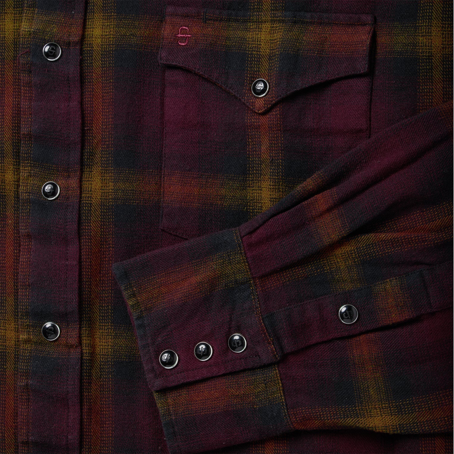 Wine Black Wine Plaid Flannel Western Shirt / Stetson