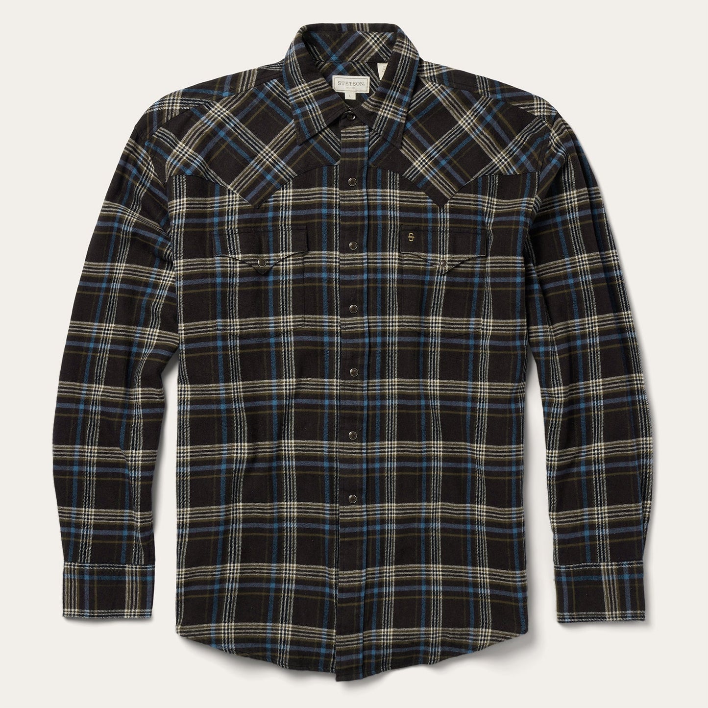 Brown Brown Plaid Flannel Western Shirt / Stetson