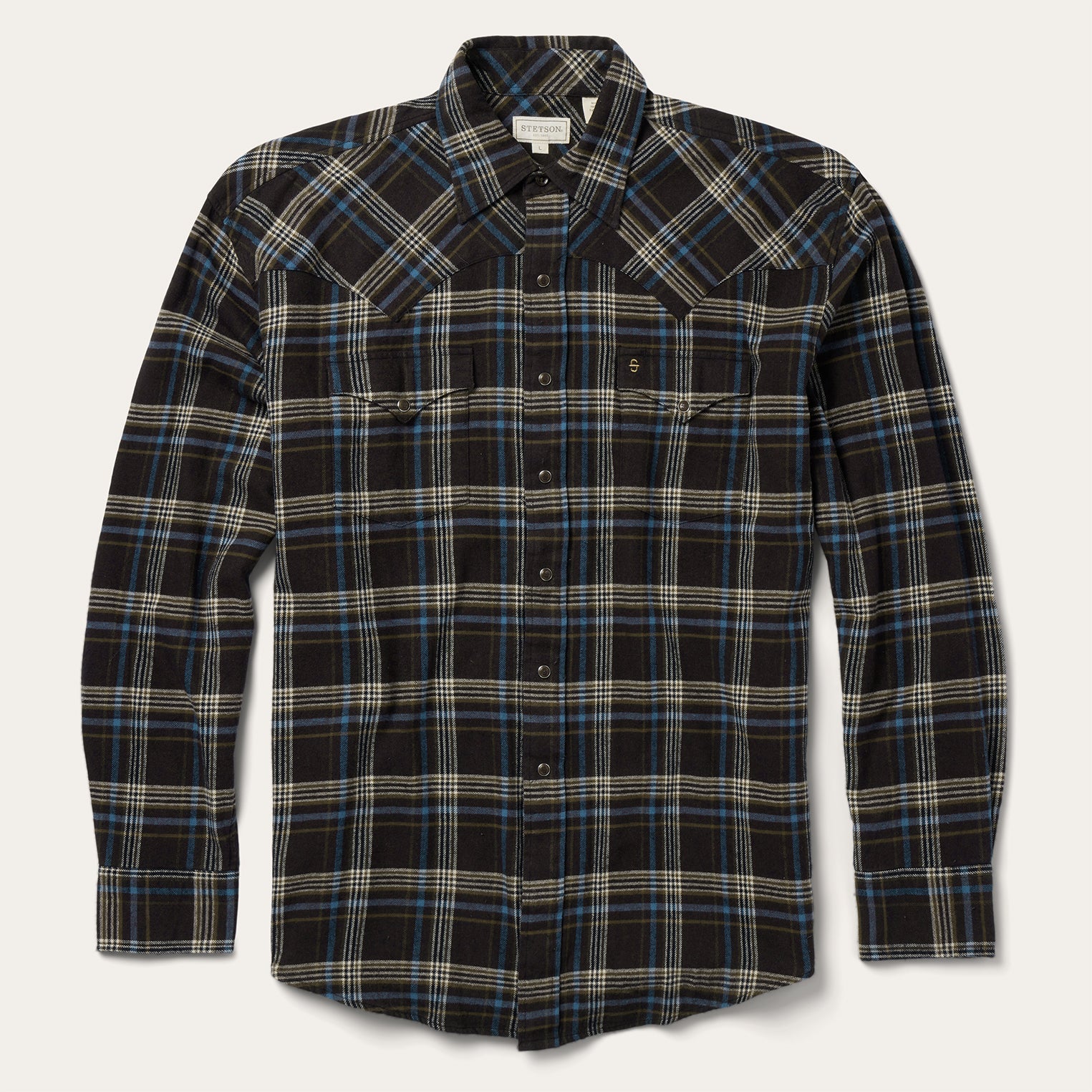 Brown Brown Plaid Flannel Western Shirt / Stetson