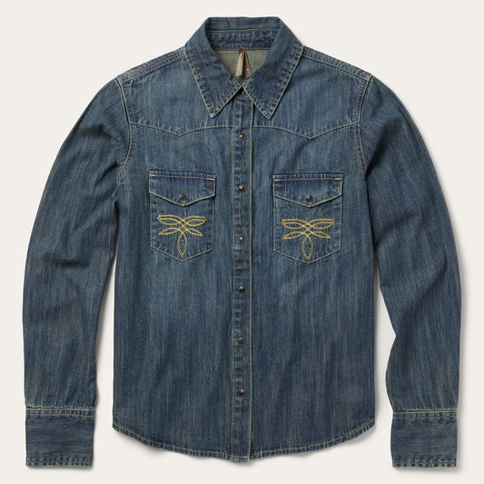 Blue Dirty Denim Boyfriend Fit Shirt / Stetson
