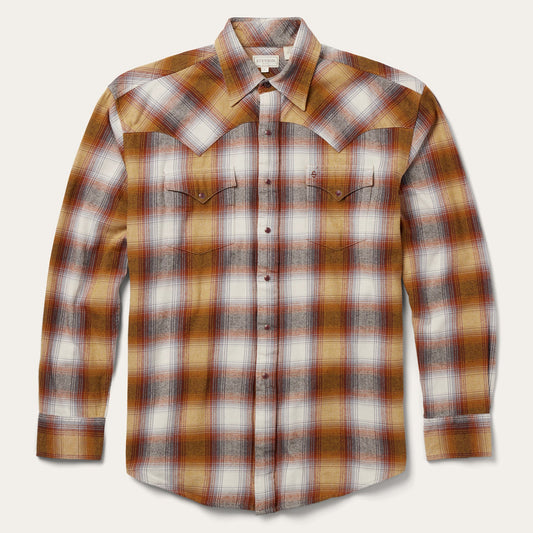 Brown Rust Plaid Flannel Western Shirt / Stetson