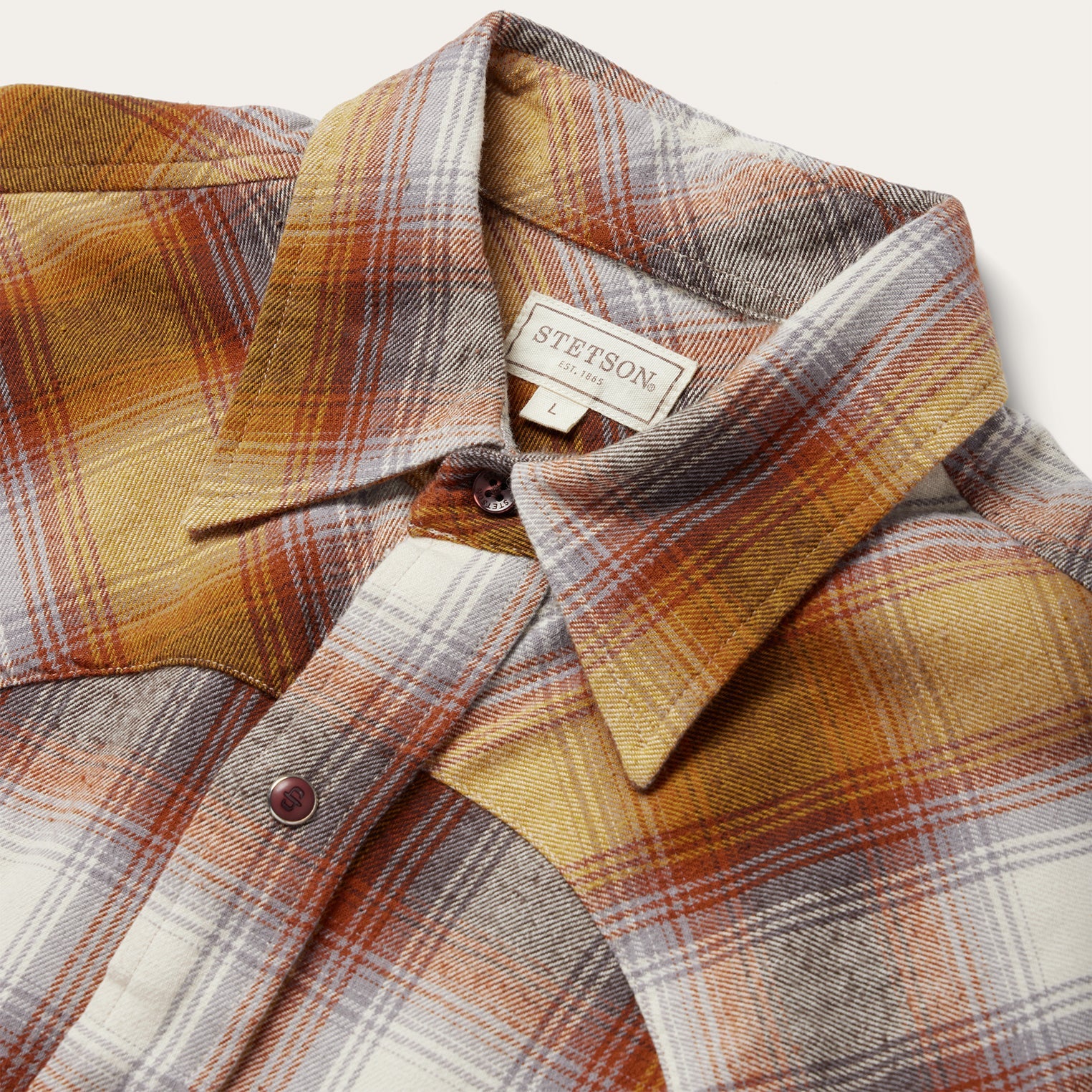 Brown Rust Plaid Flannel Western Shirt / Stetson