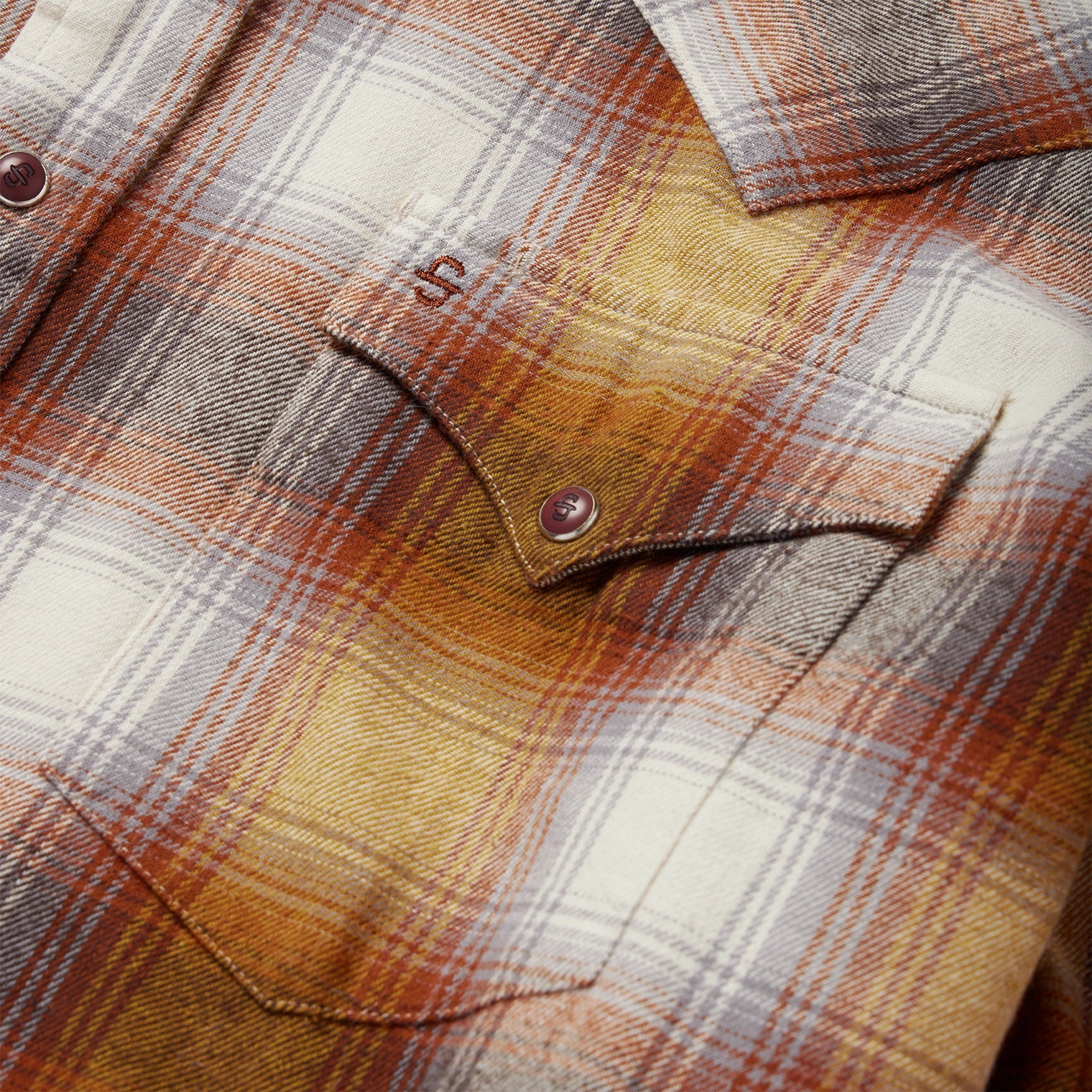 Brown Rust Plaid Flannel Western Shirt / Stetson