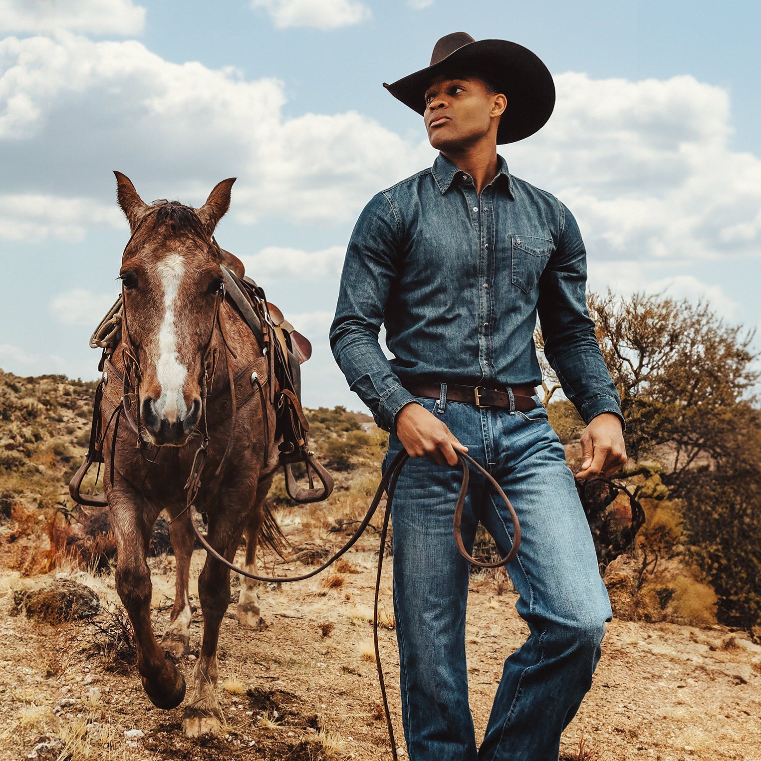 Blue Dark Denim Western Shirt / Stetson