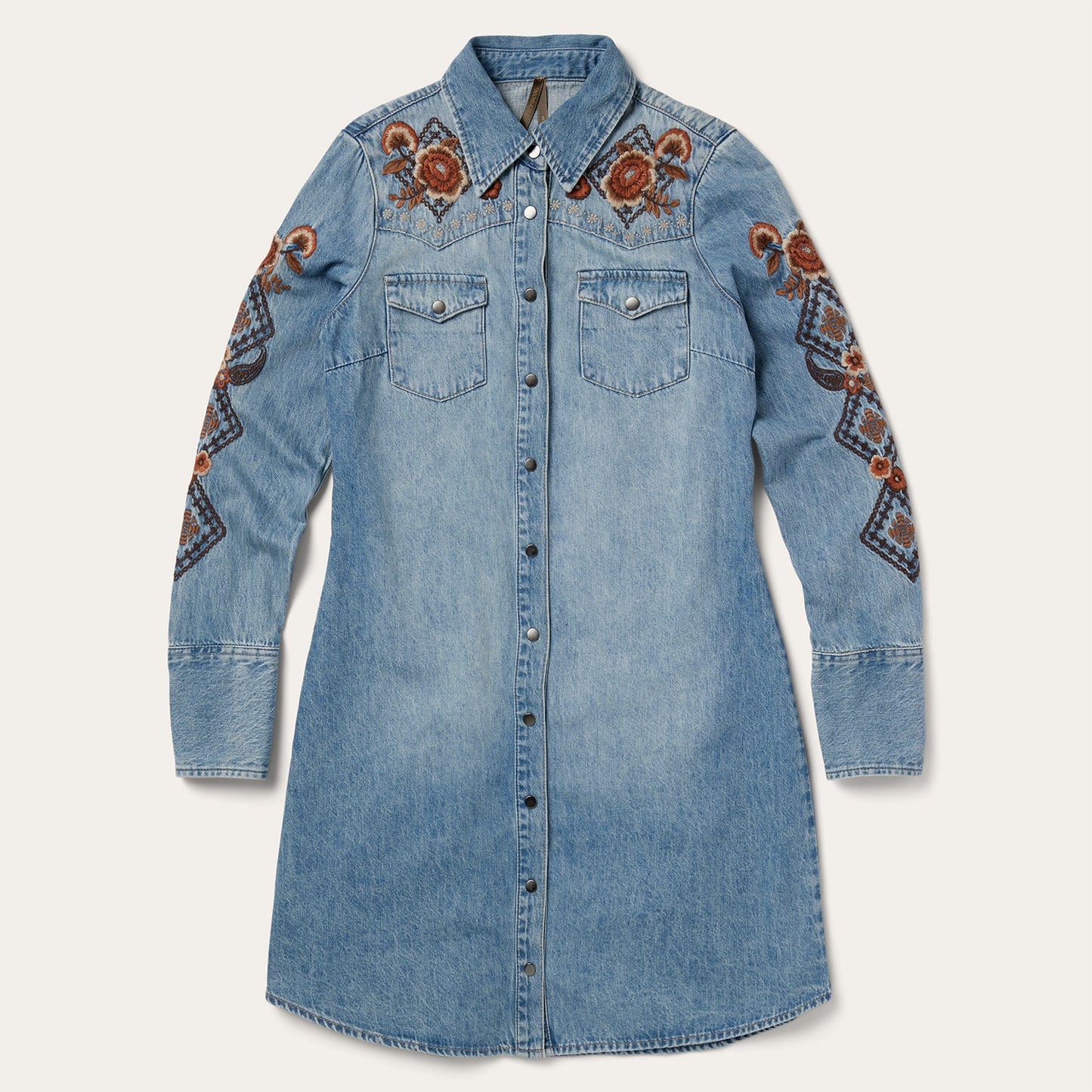 Blue Floral Embroidered Denim Shirt Dress / Stetson