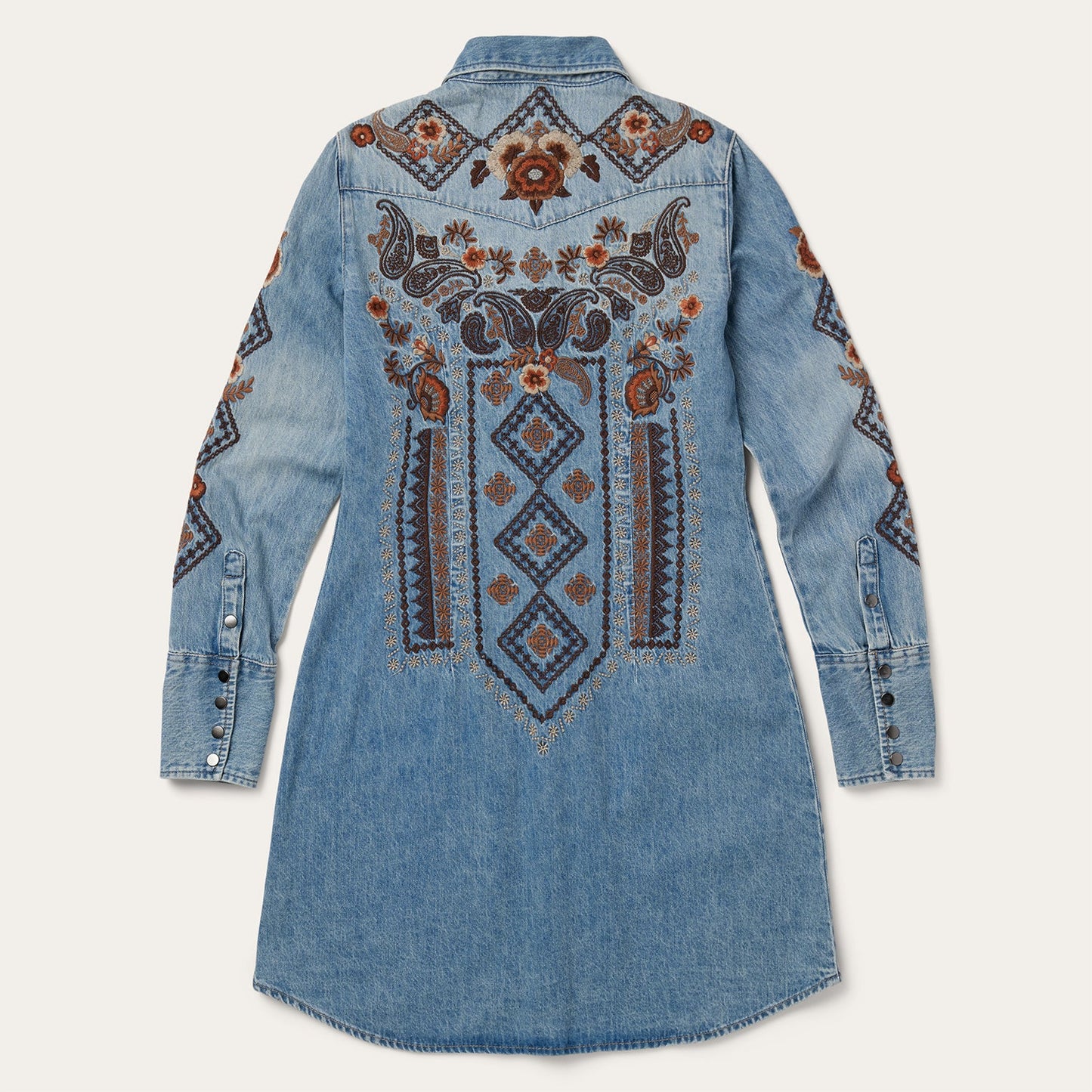 Blue Floral Embroidered Denim Shirt Dress / Stetson