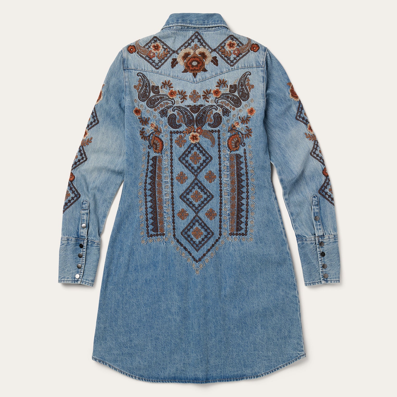 Blue Floral Embroidered Denim Shirt Dress / Stetson