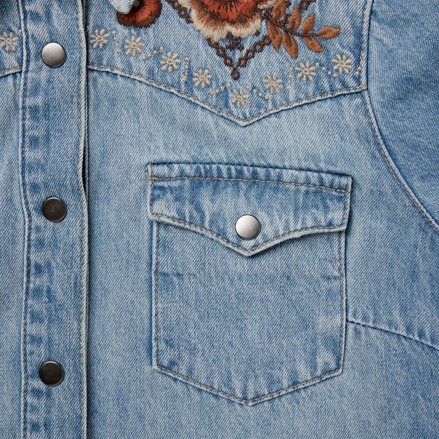 Blue Floral Embroidered Denim Shirt Dress / Stetson
