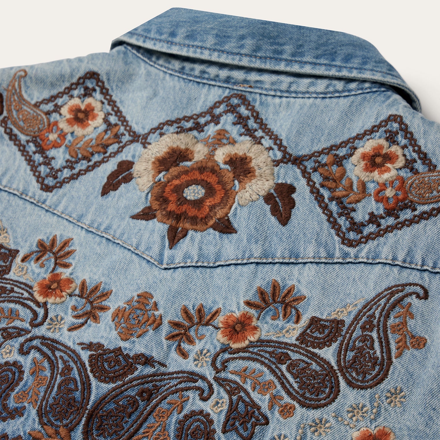 Blue Floral Embroidered Denim Shirt Dress / Stetson