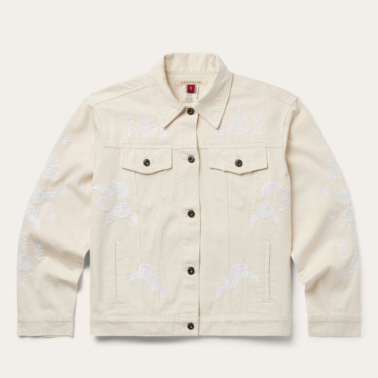 White Embroidered Cream Denim Jacket / Stetson