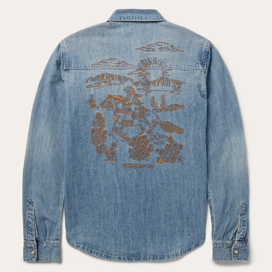 Blue Embroidered Light Denim Shirt / Stetson