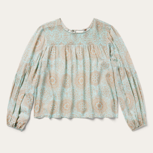 Blue Mandala Print Peasant Blouse / Stetson