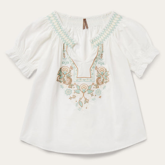 White Cotton Voile Peasant Blouse / Stetson