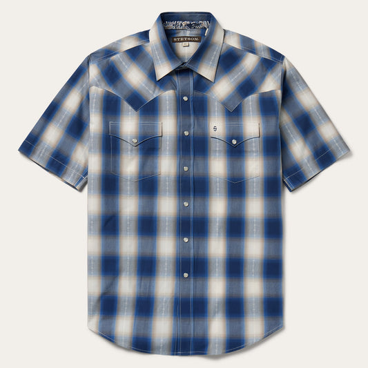 Blue Blue Ombre Plaid Short Sleeve Western Shirt / Stetson