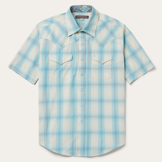 Blue Ombre Plaid Short Sleeve Western Shirt / Stetson