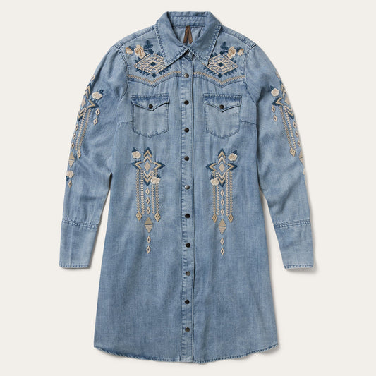 Blue Embroidered Denim Twill Shirt Dress / Stetson