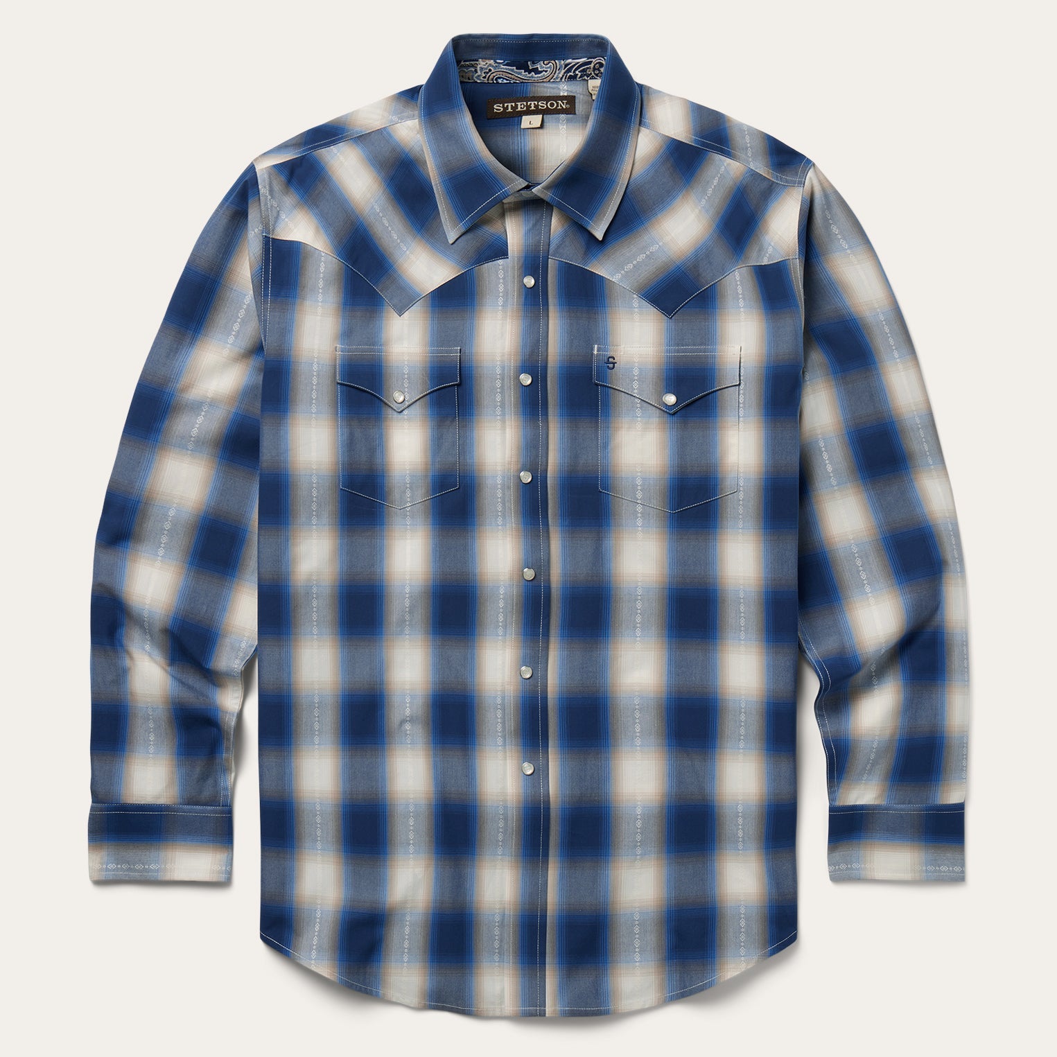Blue Blue Ombre Plaid Western Shirt / Stetson