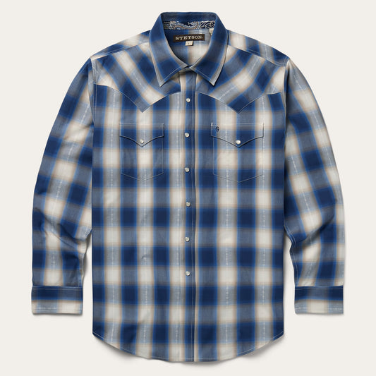 Blue Blue Ombre Plaid Western Shirt / Stetson