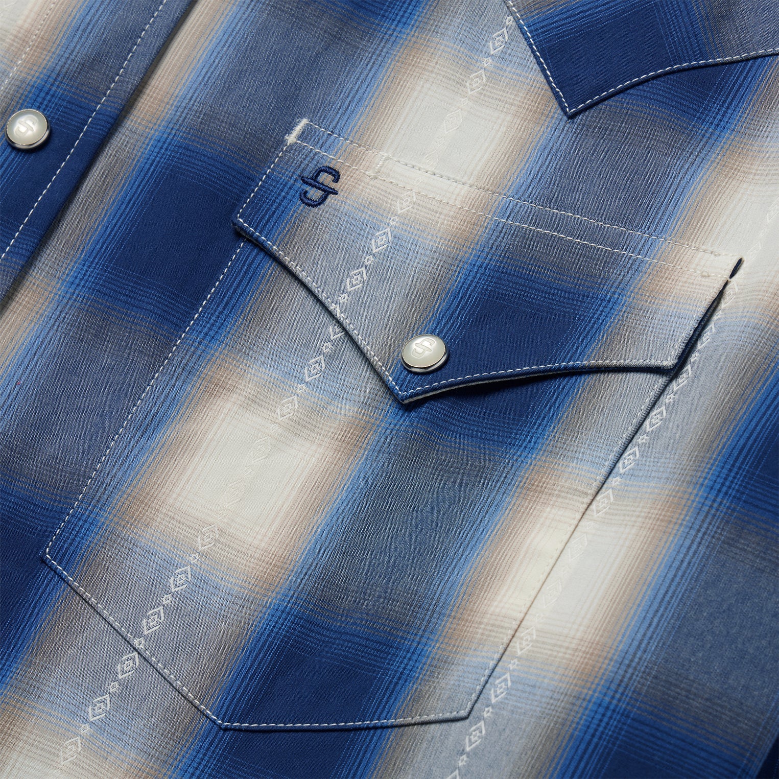 Blue Blue Ombre Plaid Western Shirt / Stetson