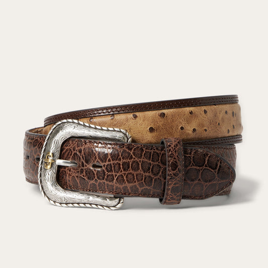 Cognac/California Nut Ostrich Print Croco Embossed Western Tabs Belt / Stetson