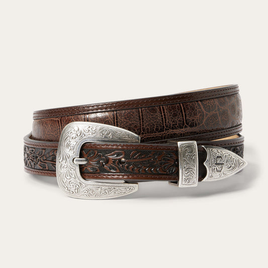 Brown/Cognac Croco Print Tooled Tapered Belt / Stetson