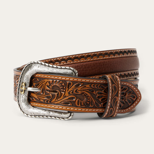 Cognac Tooled Tab Belt / Stetson