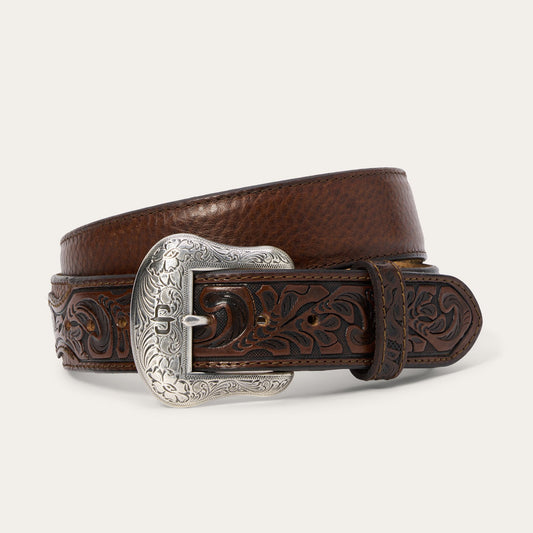 Hazelnut Bison Bison Leather Tooled Tab Belt / Stetson