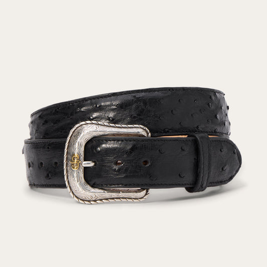 Black Ostrich Western Tab Belt / Stetson