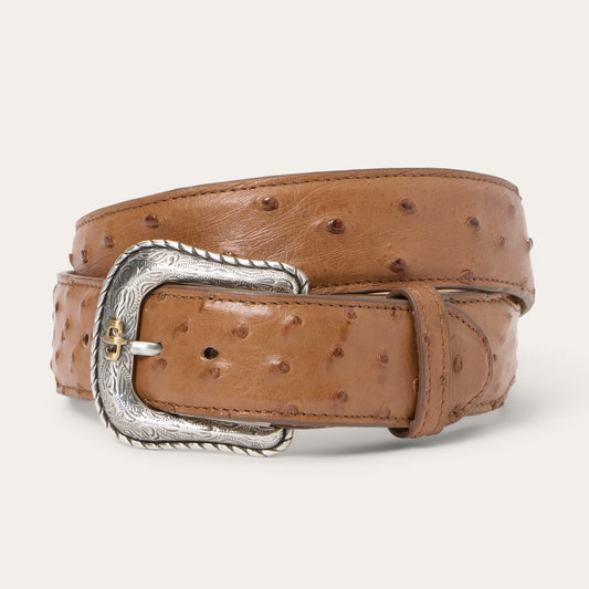 Antique Cognac Ostrich Western Tab Belt / Stetson