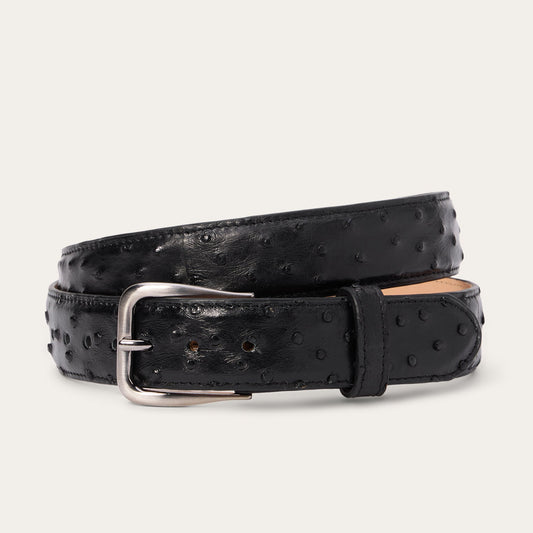 Black Classic Ostrich Western Tab Belt - 1 1/4" Width / Stetson