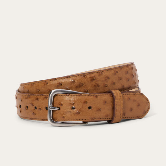 Antique Cognac Ostrich Western Tab Belt - 1 1/4" Width / Stetson