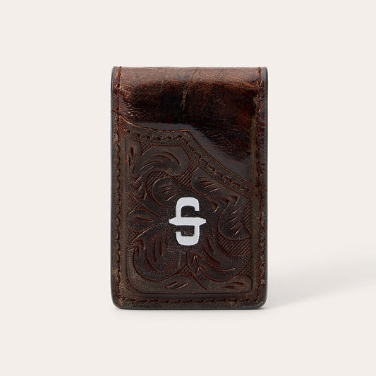 Brown Tooled Embossed Croco Money Clip / Stetson