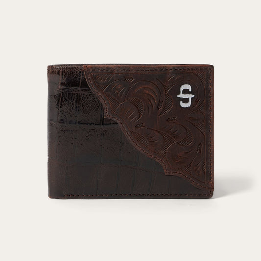 Brown Tooled Embossed Croco Bi-Fold Wallet / Stetson