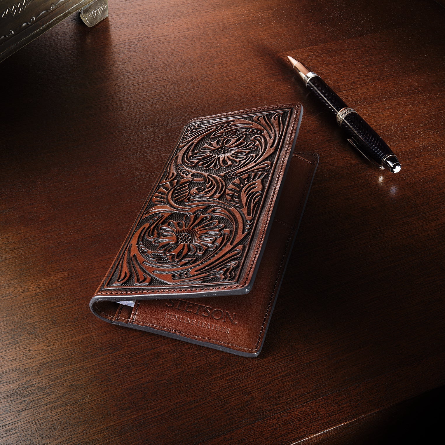 Brown Tooled Checkbook / Stetson
