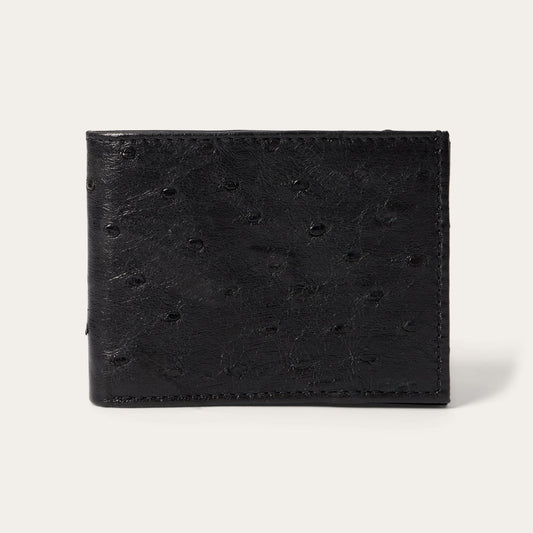 Black Classic Ostrich Bi-Fold Wallet / Stetson